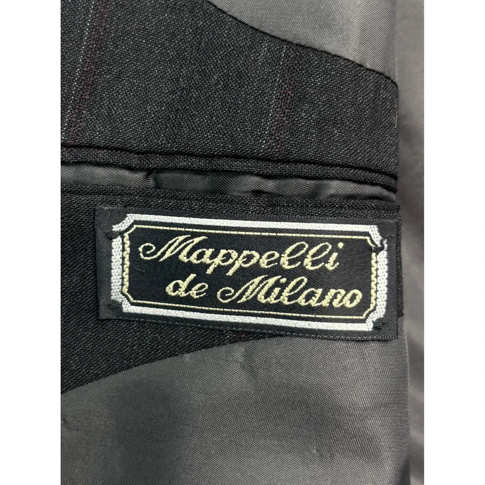 vtg 90s Mappelli di Milano 43R 35x30 Charcoal Burgundy Stripe 2pc Pant Suit Wool